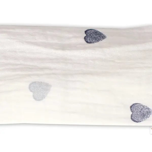 Baby Nellys Letní čelenka, bandana, mušelín, Srdíčka, smetanová vel.  104/110