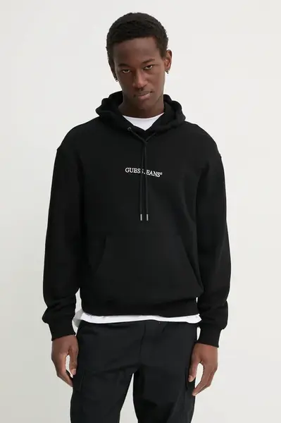 Mikina Guess Jeans pánská, černá barva, s kapucí, s aplikací, M5RQ38 KCPR1