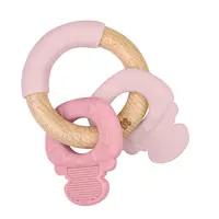 KikkaBoo Kousátko silikon a dřevo keys pink