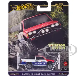 Datsun King Cab Baja Custom Pickup Truck 720 White and Blue with Red Hood "Terra Trek" Series Diecast Model Car by Hot Wheels