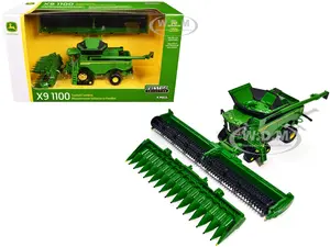 John Deere X9 1100 Tracked Combine with 16-Row Corn Head and Draper Grain Head Green "Prestige Collection" 1/64 Diecast Model by ERTL TOMY