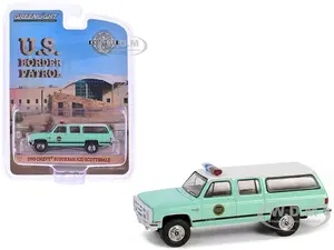 1990 Chevrolet Suburban K20 Scottsdale "United States Border Patrol" Light Green with White Top "Hobby Exclusive" Series 1/64 Diecast Model Car by Gr