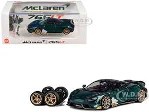 McLaren 765LT Racing Green Metallic with Black Top and Extra Wheels 1/64 Diecast Model Car by CM Model