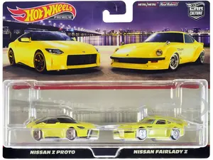Nissan Z Proto Yellow with Black Top and Nissan Fairlady Z Yellow "Car Culture" Set of 2 Cars Diecast Model Cars by Hot Wheels