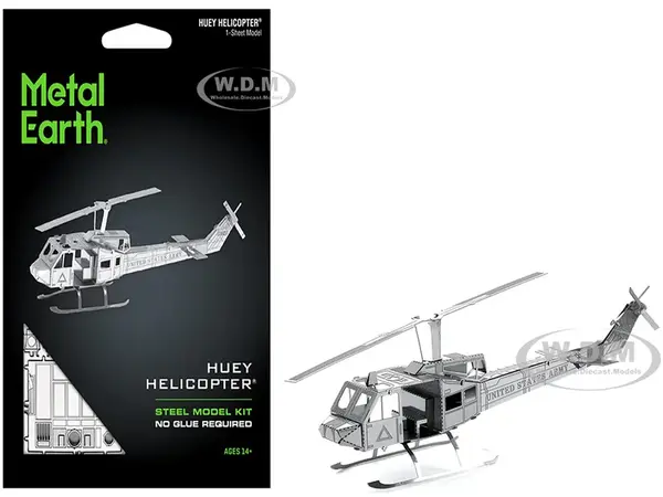 Model Kit Bell UH-1 Iroquois "Huey" Helicopter "United States Army" (Easy Difficulty) Steel Model by Metal Earth