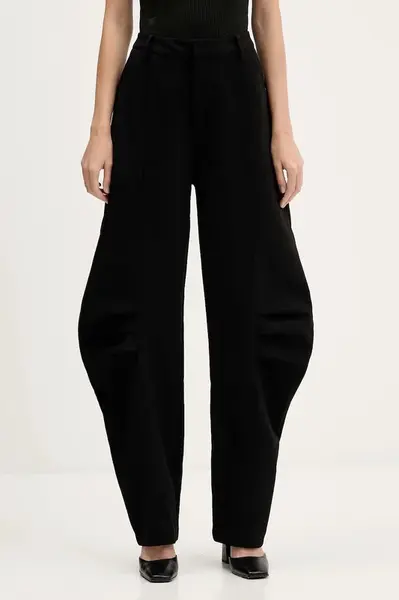 Kalhoty Rotate dámské, černá barva, široké, high waist, 114826100