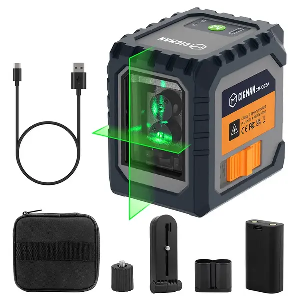 CIGMAN CM-G02 2-Line Selectable Self-Leveling Laser Level - 100ft Visibility Rechargeable Battery Rotatable 360Â°