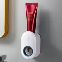 Automatic Toothpaste Squeezer Wall Mounted Toothpaste Dispenser Toothbrush Holder Bathroom Accessories - White + Blue
