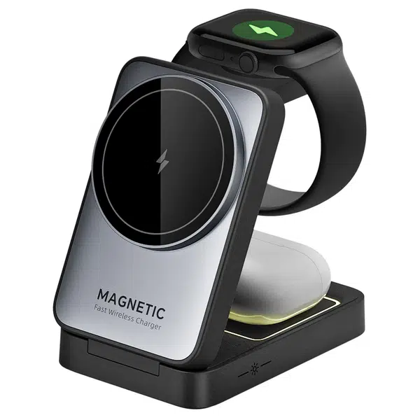 W91 15W 3 in 1 Foldable Magsafe Wireless Charger for iPhone 16/15/14/13/12 Series Apple Watch AirPods