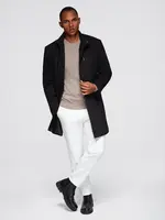Ombre Fitted structured men's high collar coat - black
