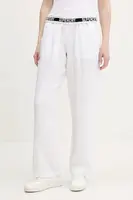 Lněné kalhoty Superdry dámské, béžová barva, široké, high waist, W7011182A-04C