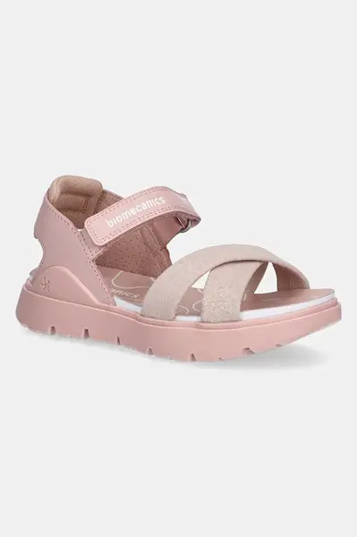 Dětské kožené sandály Biomecanics růžová barva, 252226