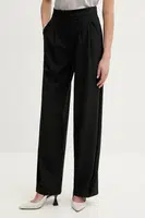 Kalhoty s příměsí vlny IRO černá barva, široké, high waist, WP23CIRSE