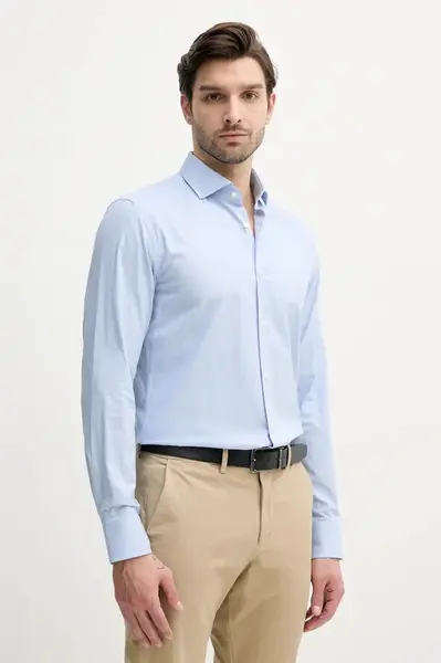 Košile BOSS pánská, modrá barva, regular, s italským límcem, 50539134