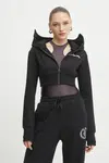 Bavlněná mikina Versace Jeans Couture dámská, černá barva, s kapucí, s aplikací, 78HAIC08 CF00C
