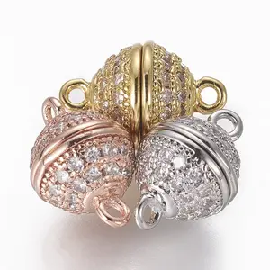 Brass Micro Pave Cubic Zirconia Magnetic Clasps with Loops