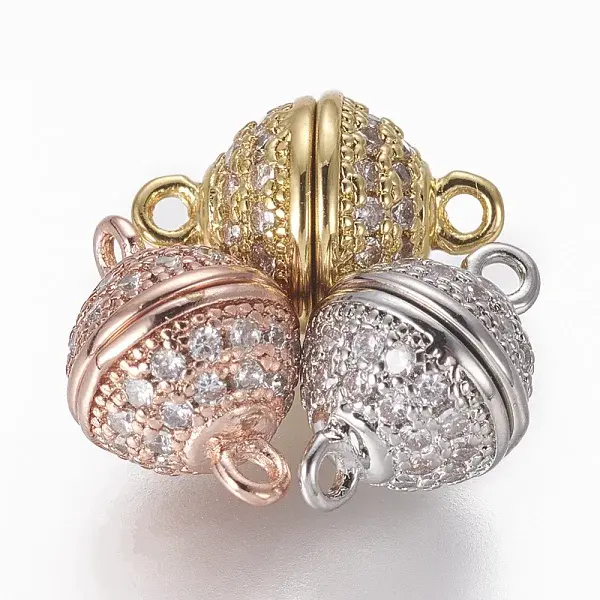 Brass Micro Pave Cubic Zirconia Magnetic Clasps with Loops