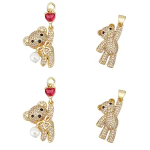 4Pcs 2 Style Brass Micro Pave Cubic Zirconia Charms