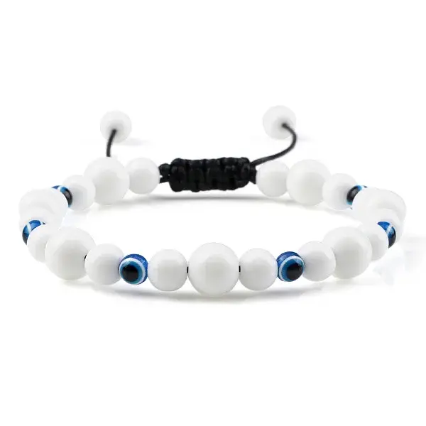 Round Natural White Jade Braided Beaded Bracelets