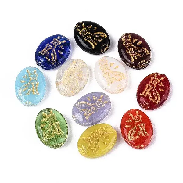 Oval with Cat Shape Glass Beads