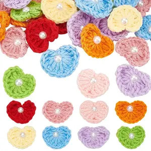 32Pcs 8 Colors Heart Wool Knitting with Plastic Pearl Cabochons