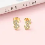 Brass Micro Pave Clear Cubic Zirconia Stud Earrings