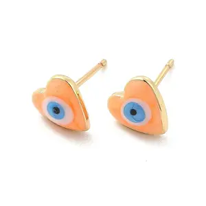 Enamel Heart with Evil Eye Stud Earrings