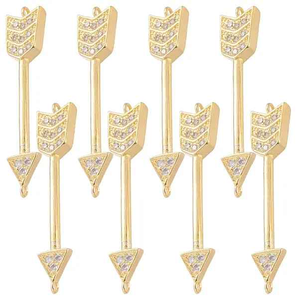 8Pcs Brass Pave Clear Cubic Zirconia Connector Charms