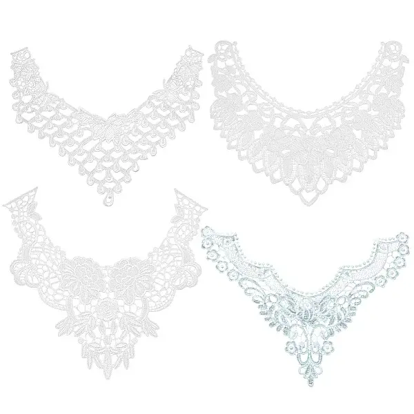 4Pcs 4 Style Milk Silk Embroidered Floral Lace Collar