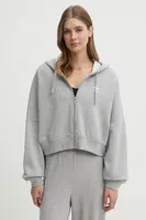 Bavlněná mikina adidas Originals Essential dámská, šedá barva, s kapucí, melanžová, JN7844