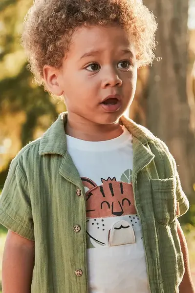 Dětské bavlněné tričko Mayoral béžová barva, s potiskem, 1055