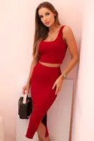 Kesi Włoski Dámský top a vroubkovaný sukně Burgundsko