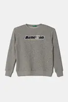 Dětská bavlněná mikina United Colors of Benetton šedá barva, s kapucí, s potiskem, 3J68C10N2