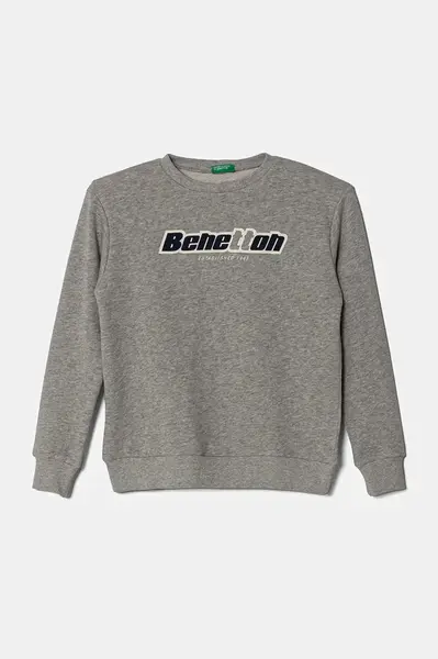 Dětská bavlněná mikina United Colors of Benetton šedá barva, s kapucí, s potiskem, 3J68C10N2