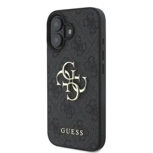 Zadní kryt Guess PU 4G Metal Logo pro Apple iPhone 16, šedá
