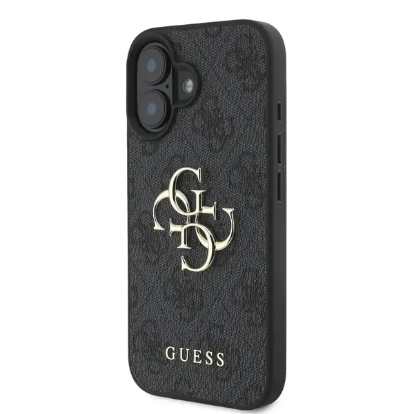 Zadní kryt Guess PU 4G Metal Logo pro Apple iPhone 16, šedá