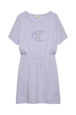 Dívčí šaty Calvin Klein Jeans fialová barva, mini, IG0IG02905