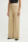 Kalhoty BOSS dámské, béžová barva, jednoduché, high waist, 50537462