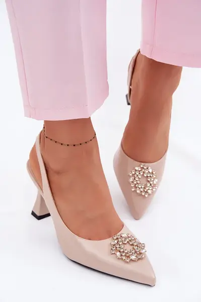 Vinceza béžové sandály na vysokém podpatku s ozdobou