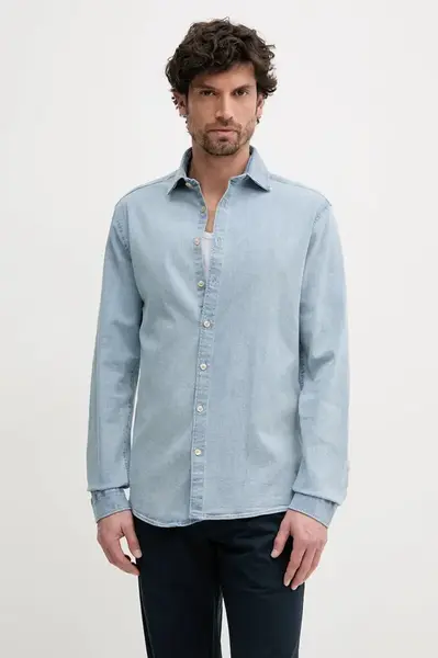 Džínová košile Lindbergh pánská, modrá barva, regular, s klasickým límcem, 30-203652