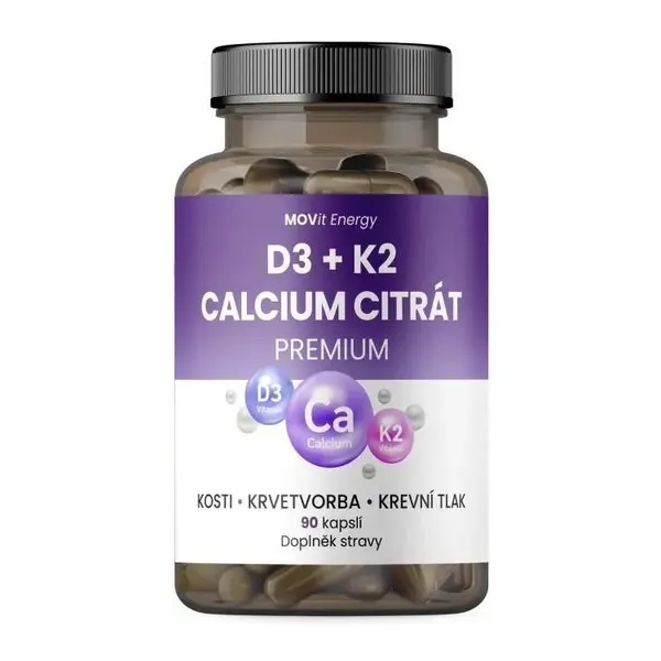MOVit Energy D3+K2 Calcium citrát Premium 90 kapslí