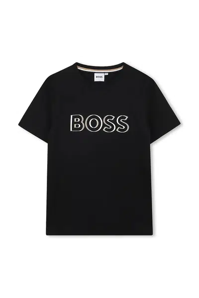 Dětské bavlněné tričko BOSS černá barva, s potiskem, J52034