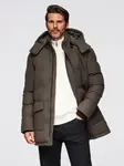 Ombre Men's long warm parka jacket with wool - dark grey melange