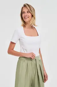 Marisse White Diamond Neckline Blouse