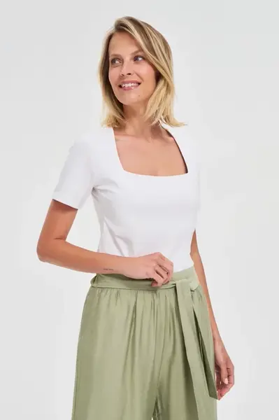 Marisse White Diamond Neckline Blouse