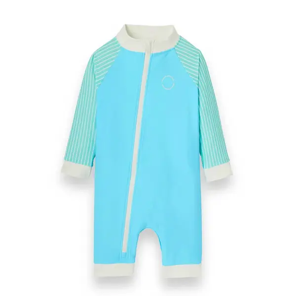 KiETLA ICONIK plavkový overal s UV ochranou - Blue Stripes - 12-18 mesiacov