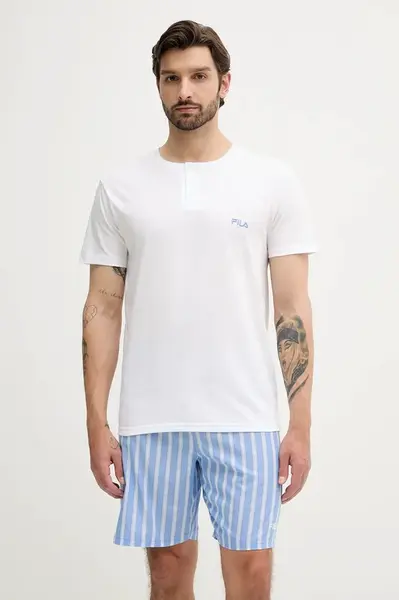 Bavlněné pyžamo Fila pánské, bílá barva, FPS1225