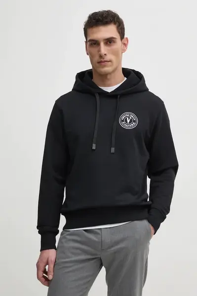 Bavlněná mikina Versace Jeans Couture pánská, černá barva, s kapucí, hladká, 78GAIE07 CF00E