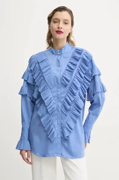 Košile Bruuns Bazaar dámská, modrá barva, relaxed, se stojáčkem, BBW4421