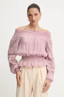 Halenka s příměsí hedvábí Guess AUDREY dámská, růžová barva, vzorovaná, W5GH0S WE550